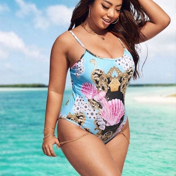 Blue and Pink One Piece Swimsuit OX - Picture 3 of 5